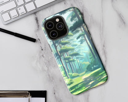 Pine forests in anime style iPhone case