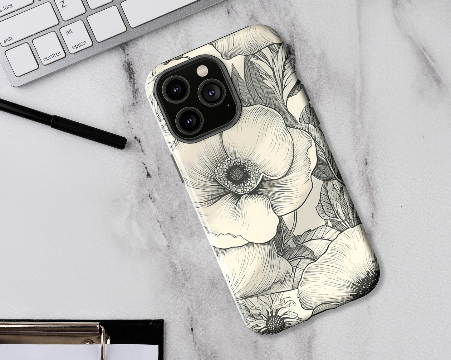 Vintage floral sketches iPhone case