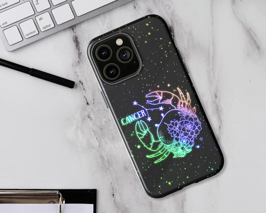 Cancer Zodiac sign glowing starry sky iPhone case