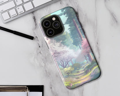 Pine forests in anime style iPhone case