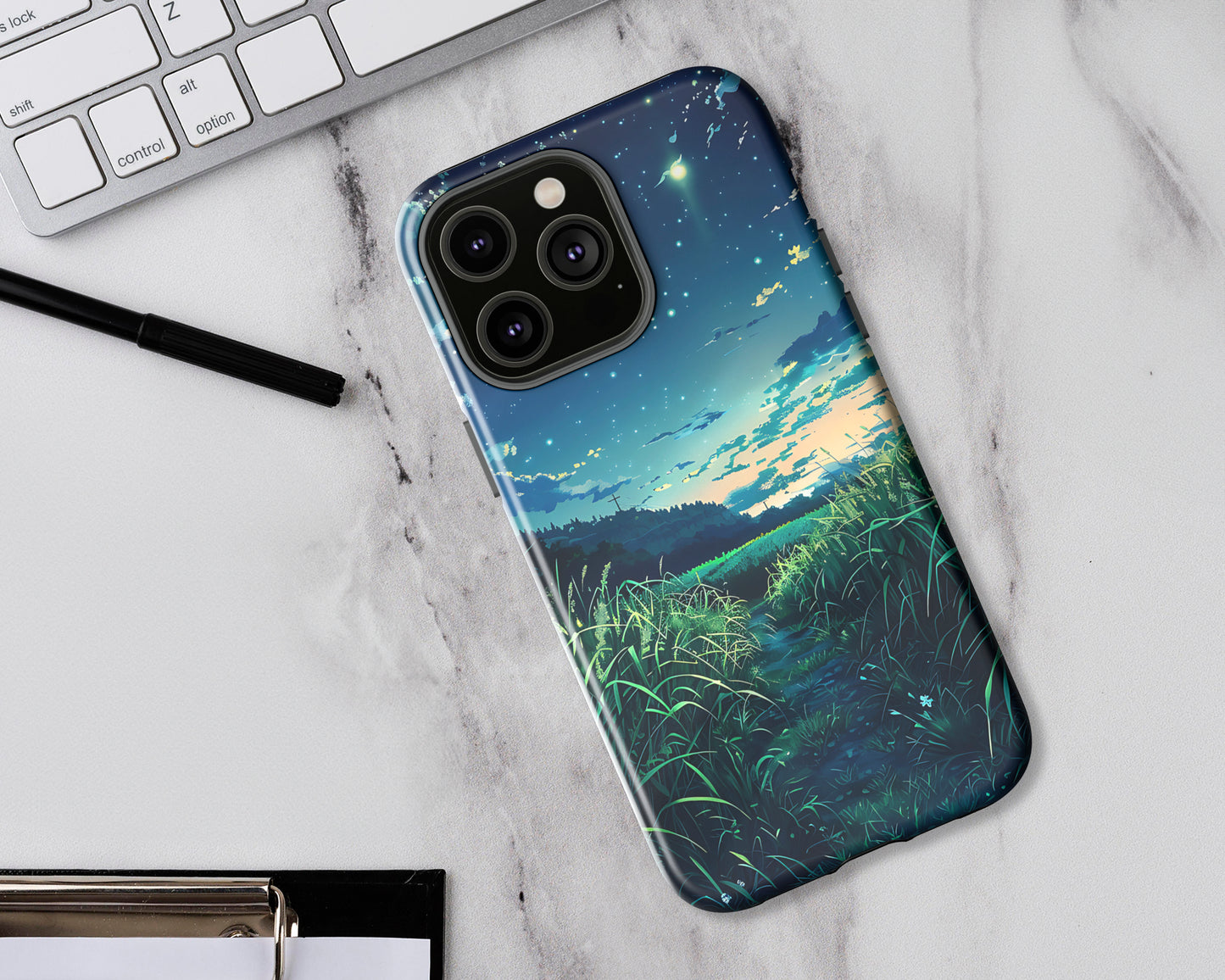 Night fields in anime style iPhone case