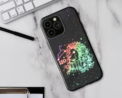 Leo Zodiac sign glowing starry sky iPhone case