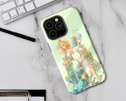 Gemini Zodiac sign watercolor Goddess iPhone case