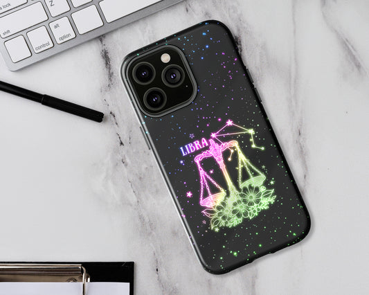 Libra Zodiac sign glowing starry sky iPhone case