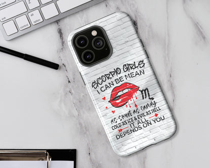 Scorpio Zodiac sign Girls I can be mean black graffiti on white brick wall iPhone case