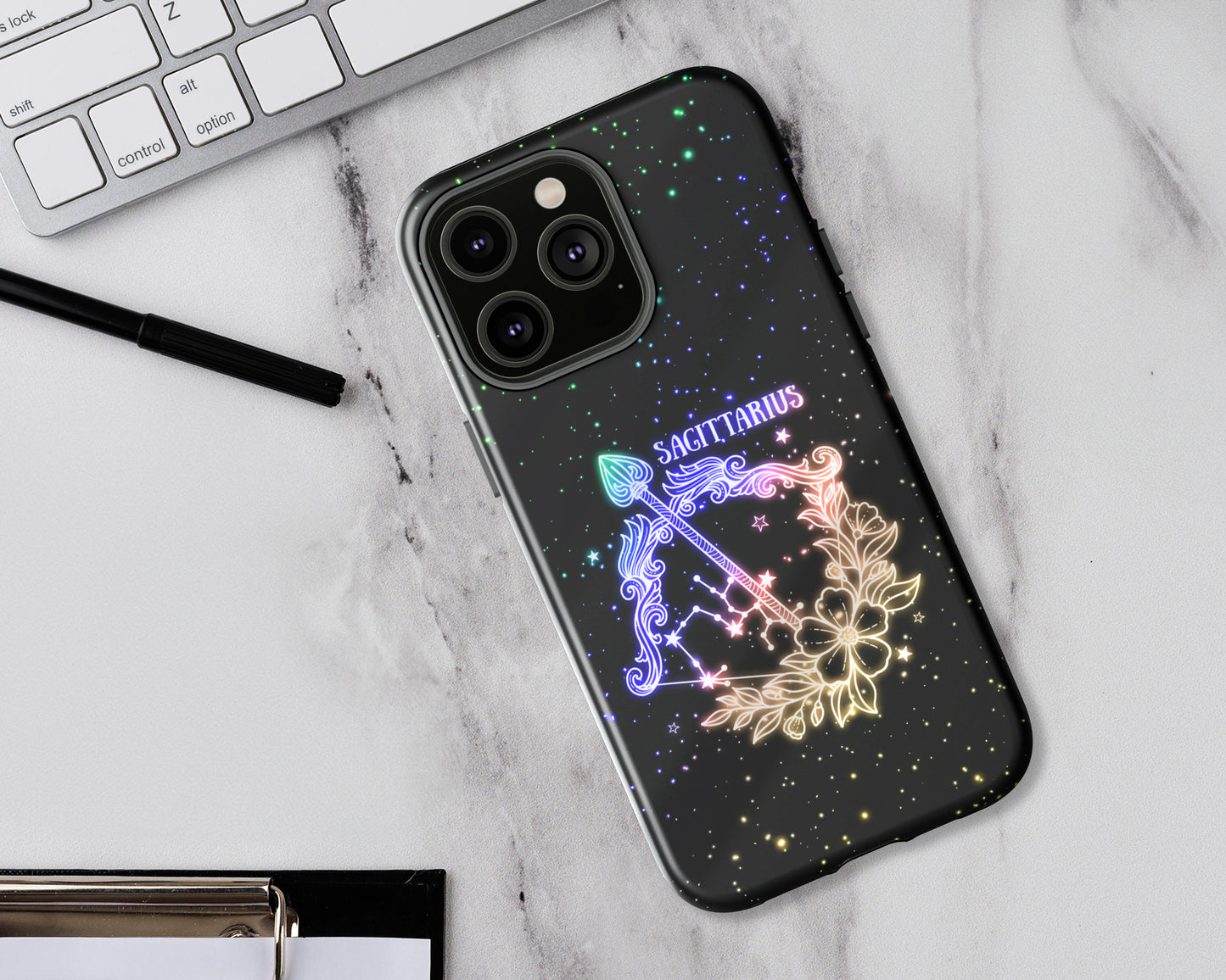 Sagittarius Zodiac sign glowing starry sky iPhone case