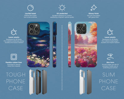 Flower fields in anime style iPhone case