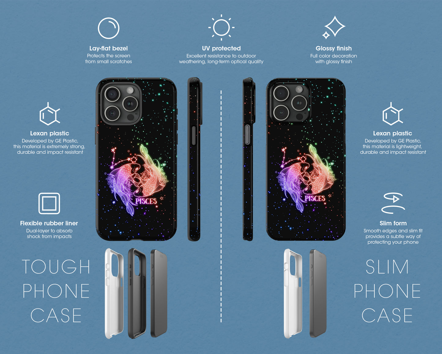 Pisces Zodiac sign glowing starry sky iPhone case