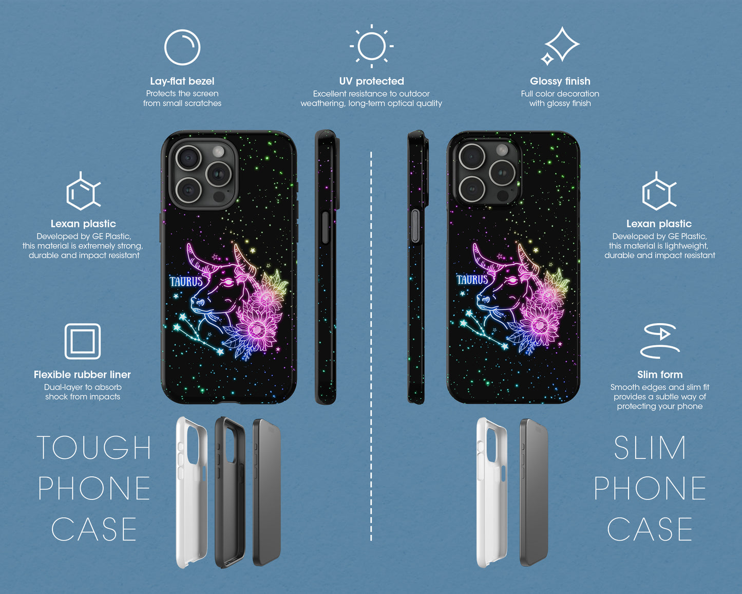 Taurus Zodiac sign glowing starry sky iPhone case