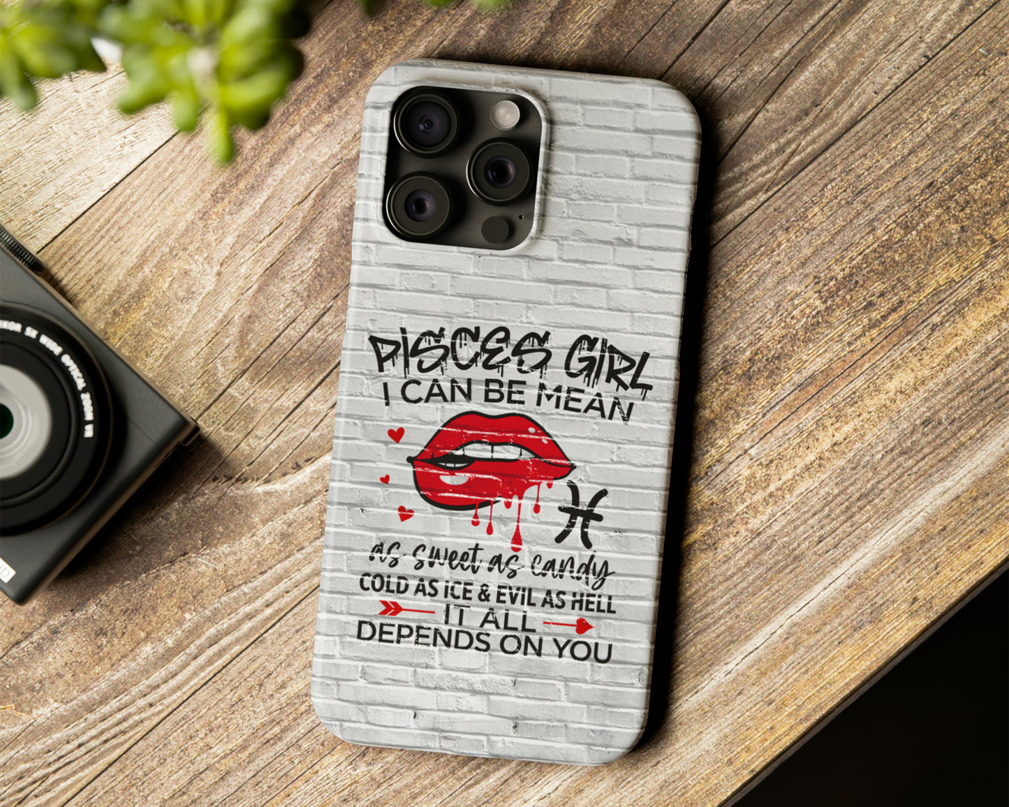 Pisces Zodiac sign Girls I can be mean black graffiti on white brick wall iPhone case