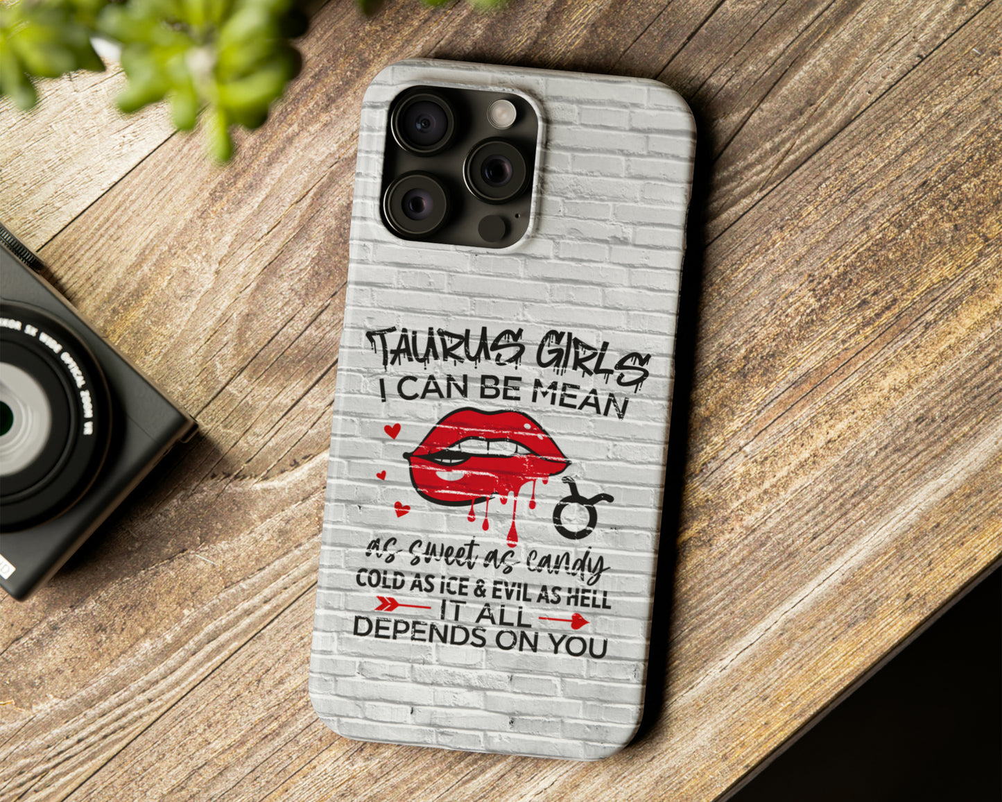 Taurus Zodiac sign Girls I can be mean black graffiti on white brick wall iPhone case