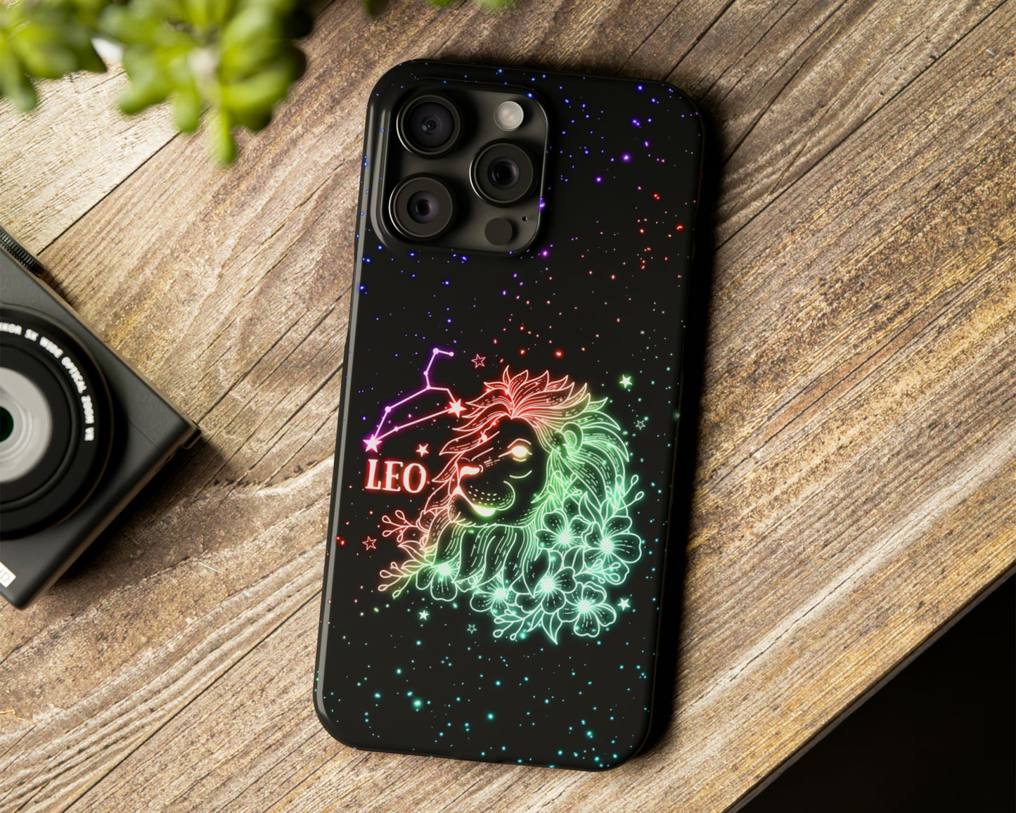 Leo Zodiac sign glowing starry sky iPhone case