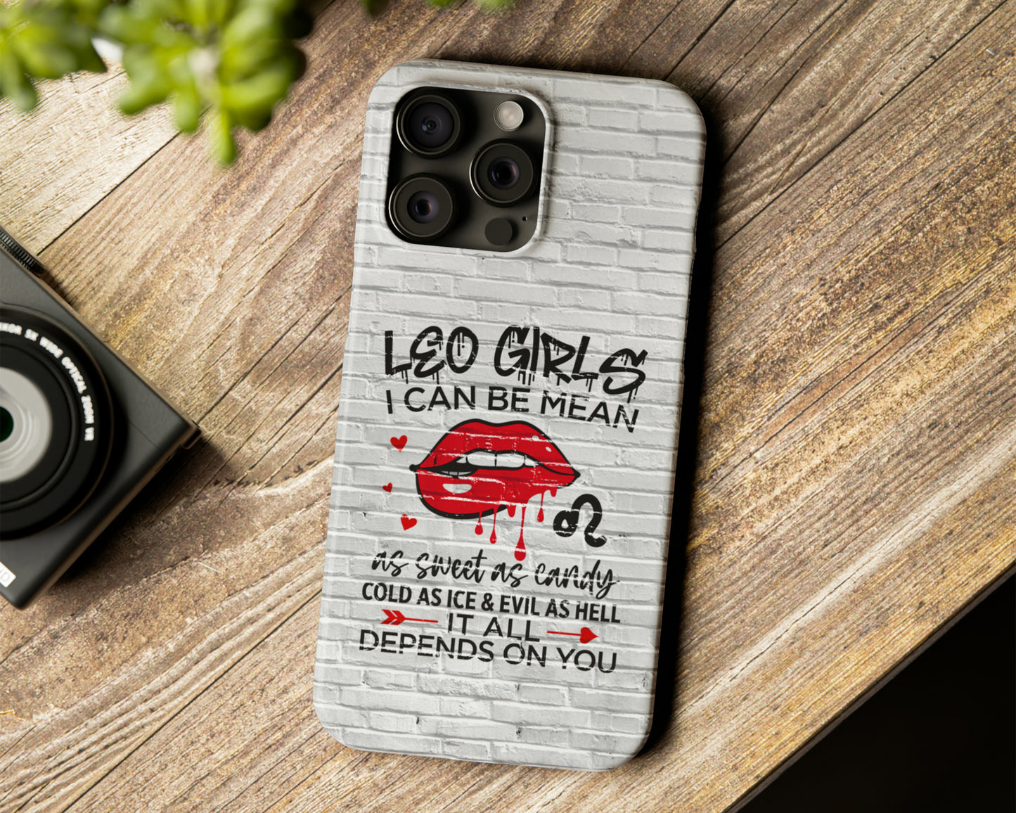 Zodiac sign Girls I can be mean black graffiti on white brick wall iPhone case