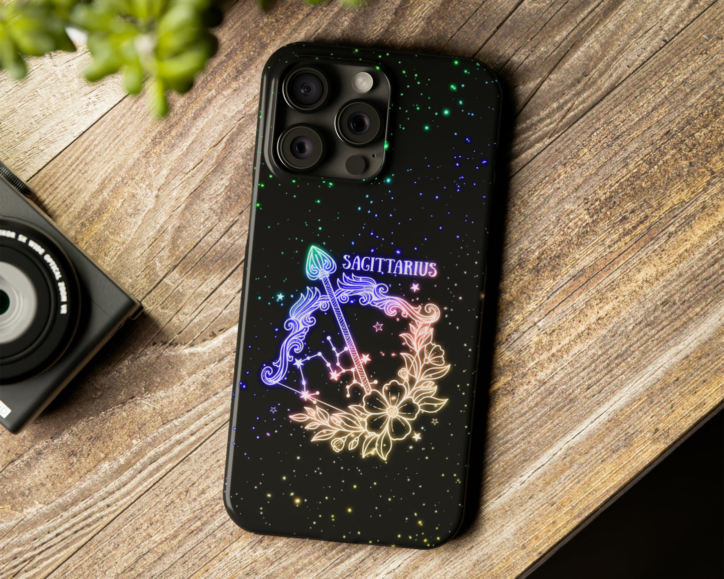 Sagittarius Zodiac sign glowing starry sky iPhone case