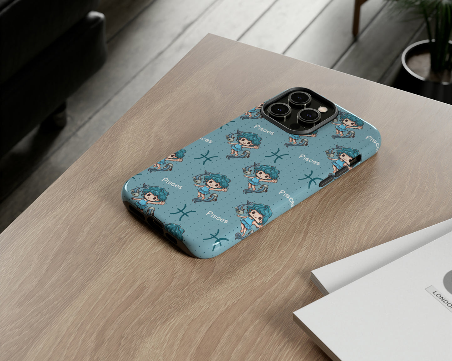 Pisces Zodiac sign cute cartoon girl iPhone case