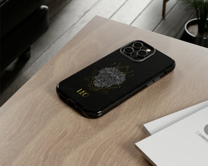 Leo Zodiac sign golden line art black marble iPhone case