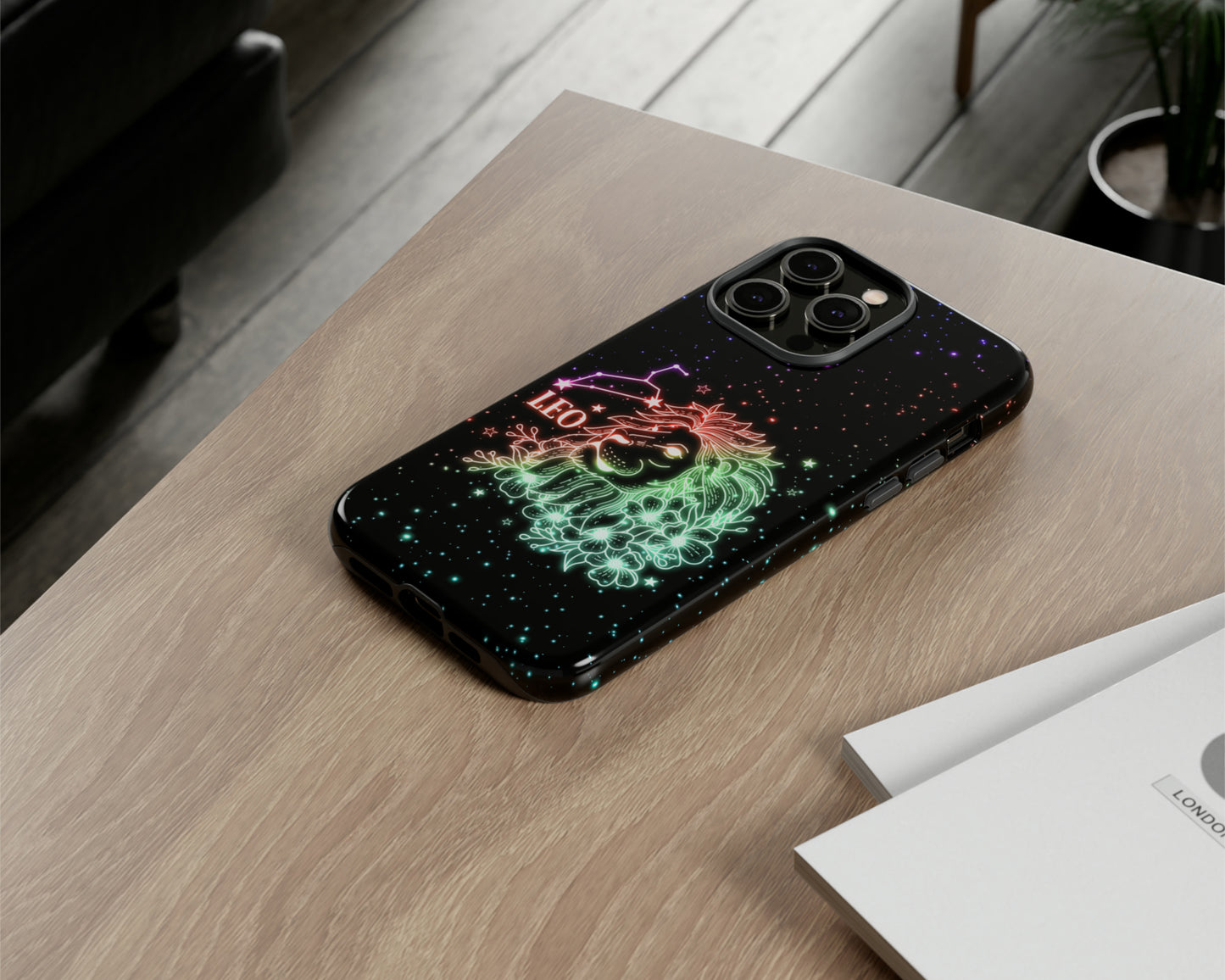 Leo Zodiac sign glowing starry sky iPhone case