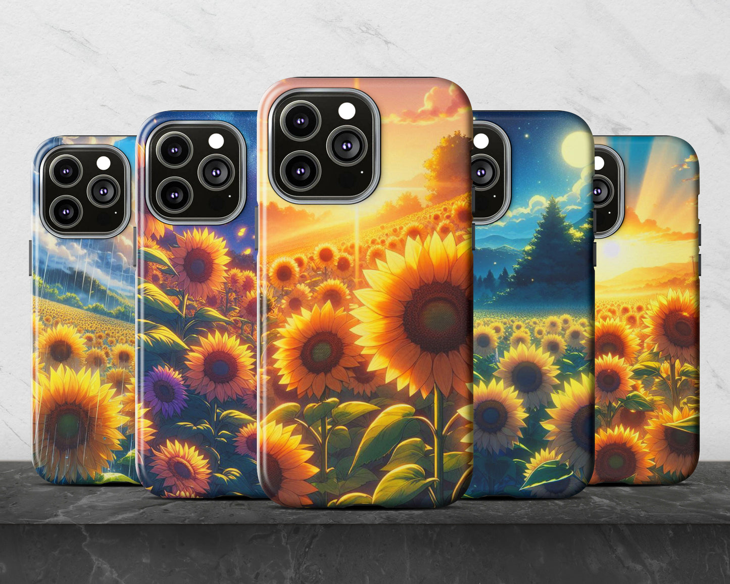 Sunflower fields in anime style iPhone case