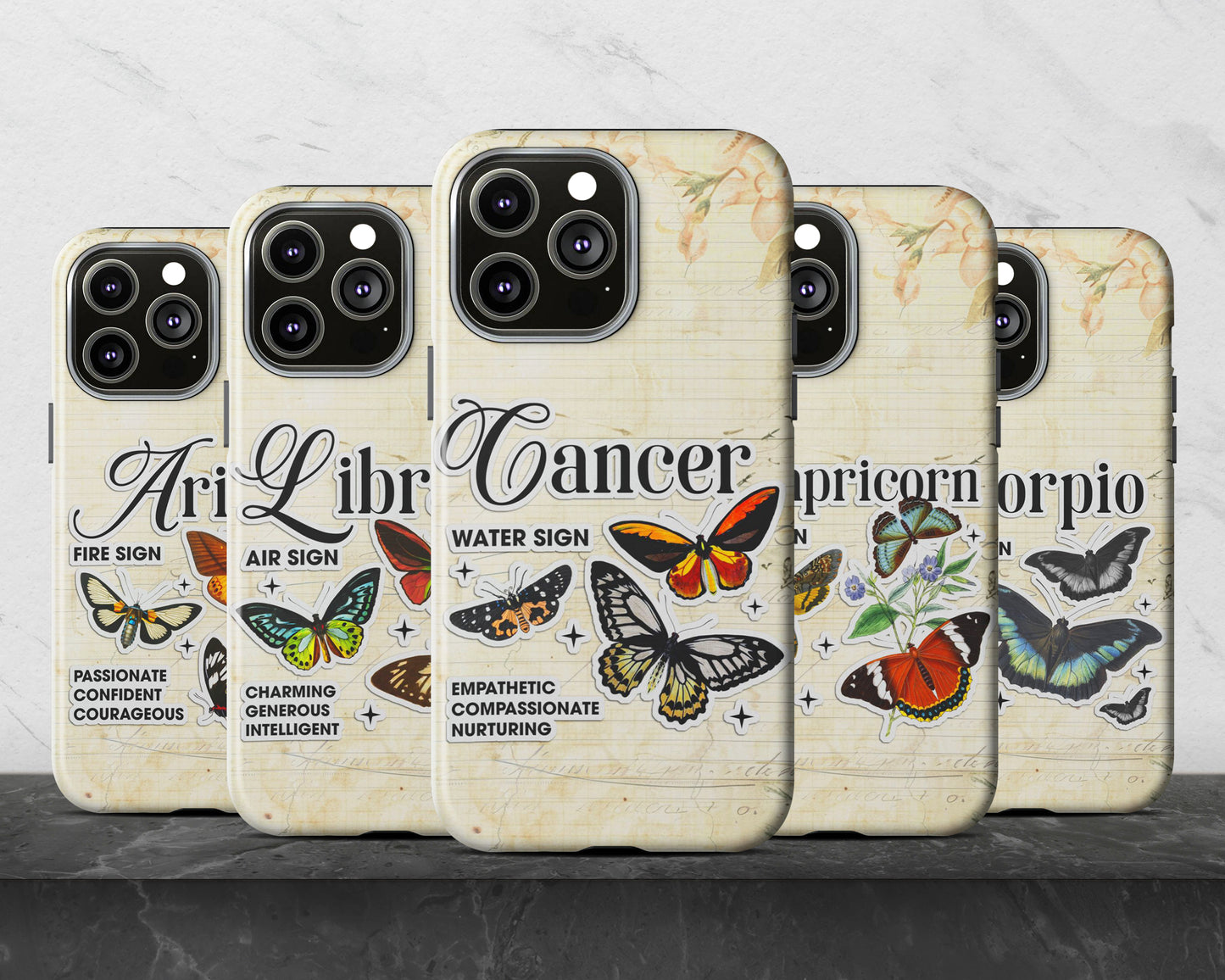 Sagittarius Zodiac sign vintage scrapbook with butterfly stickers iPhone case