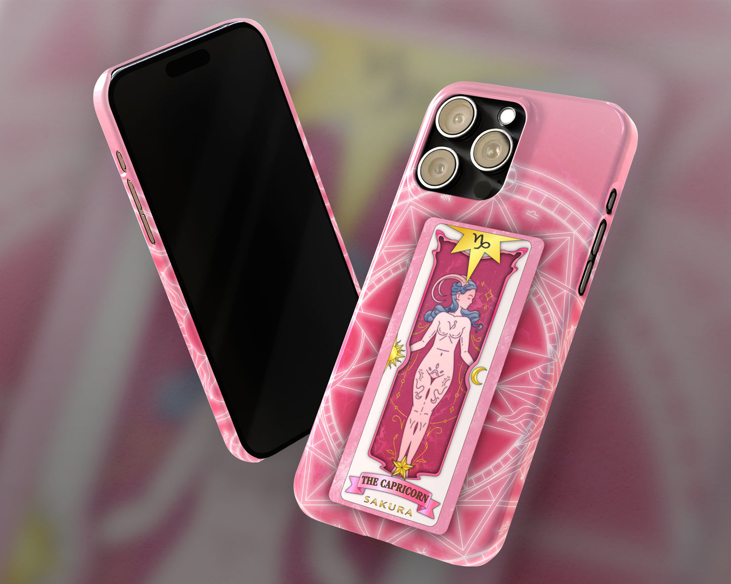 Capricorn Zodiac sign Sakura card on magic circle anime iPhone case