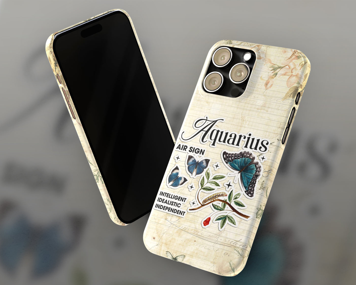 Aquarius Zodiac sign vintage scrapbook with butterfly stickers iPhone case