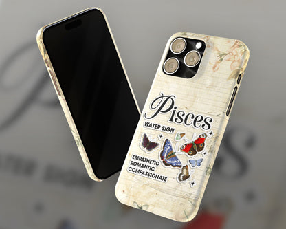 Pisces Zodiac sign vintage scrapbook with butterfly stickers iPhone case