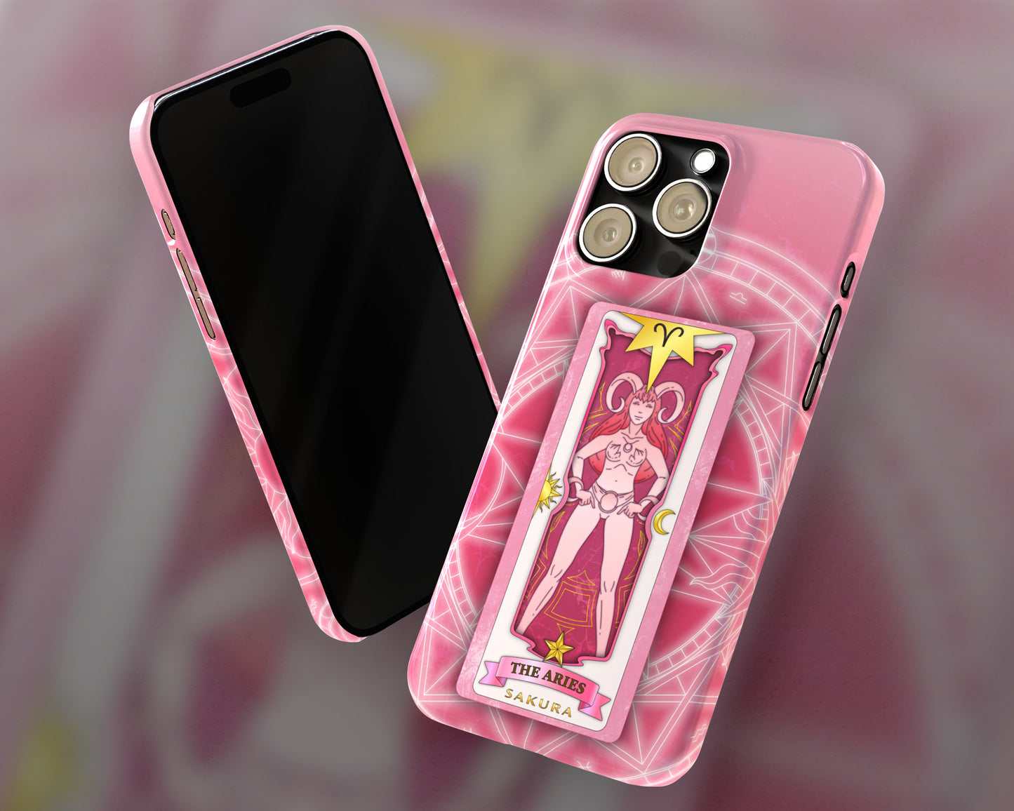 Aries Zodiac sign Sakura card on magic circle anime iPhone case