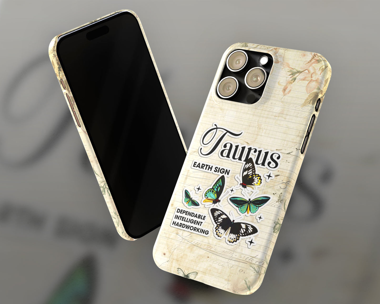 Taurus Zodiac sign vintage scrapbook with butterfly stickers iPhone case