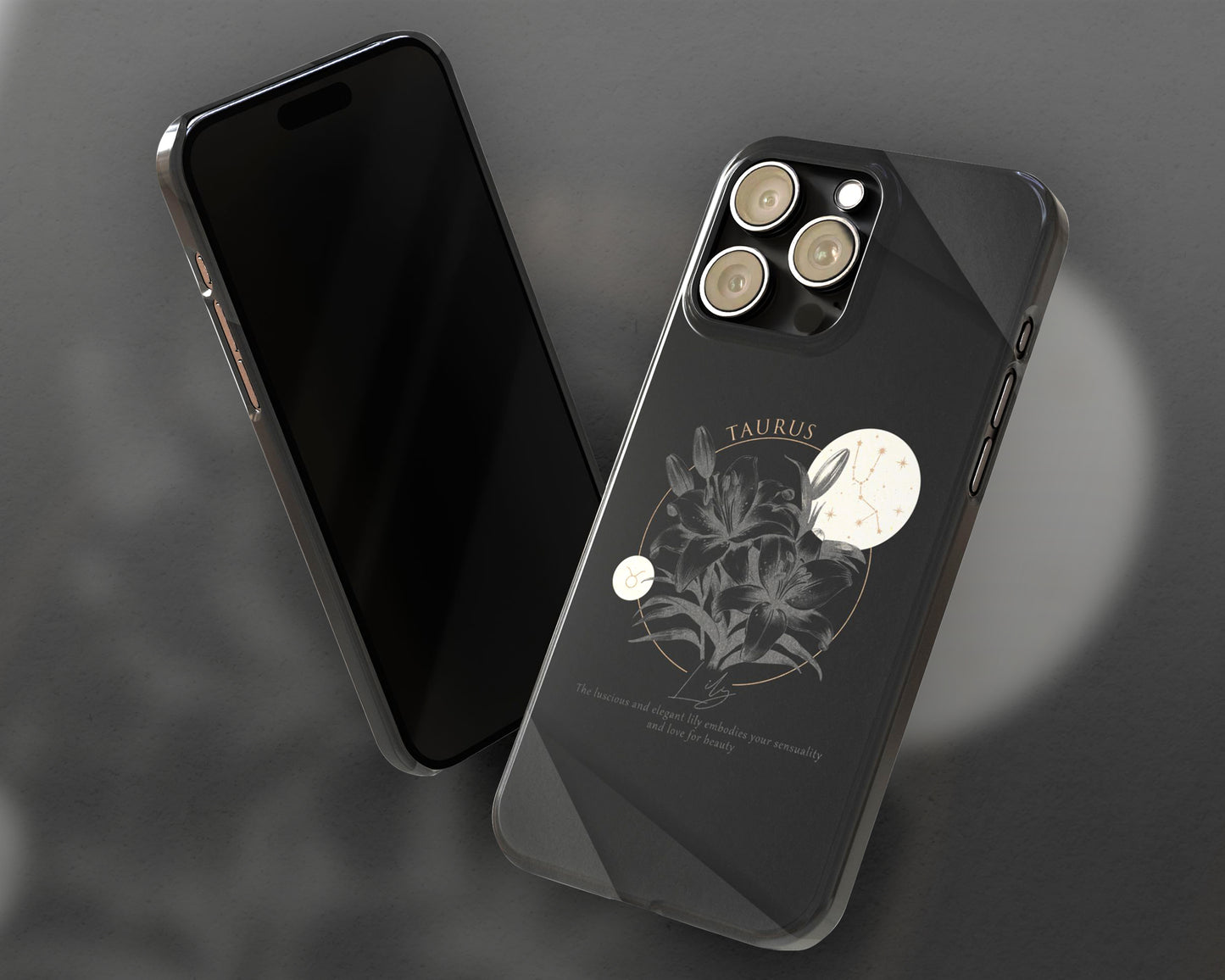 Taurus Zodiac sign birth flowers on black papers iPhone case