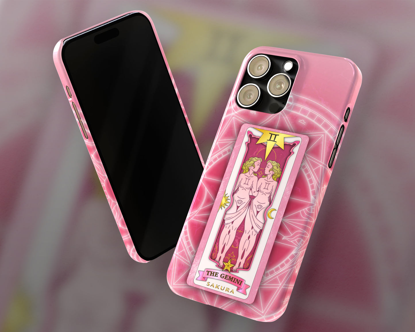 Gemini Zodiac sign Sakura card on magic circle anime iPhone case