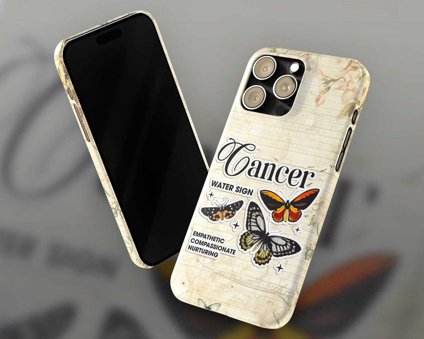 Cancer Zodiac sign vintage scrapbook with butterfly stickers iPhone case