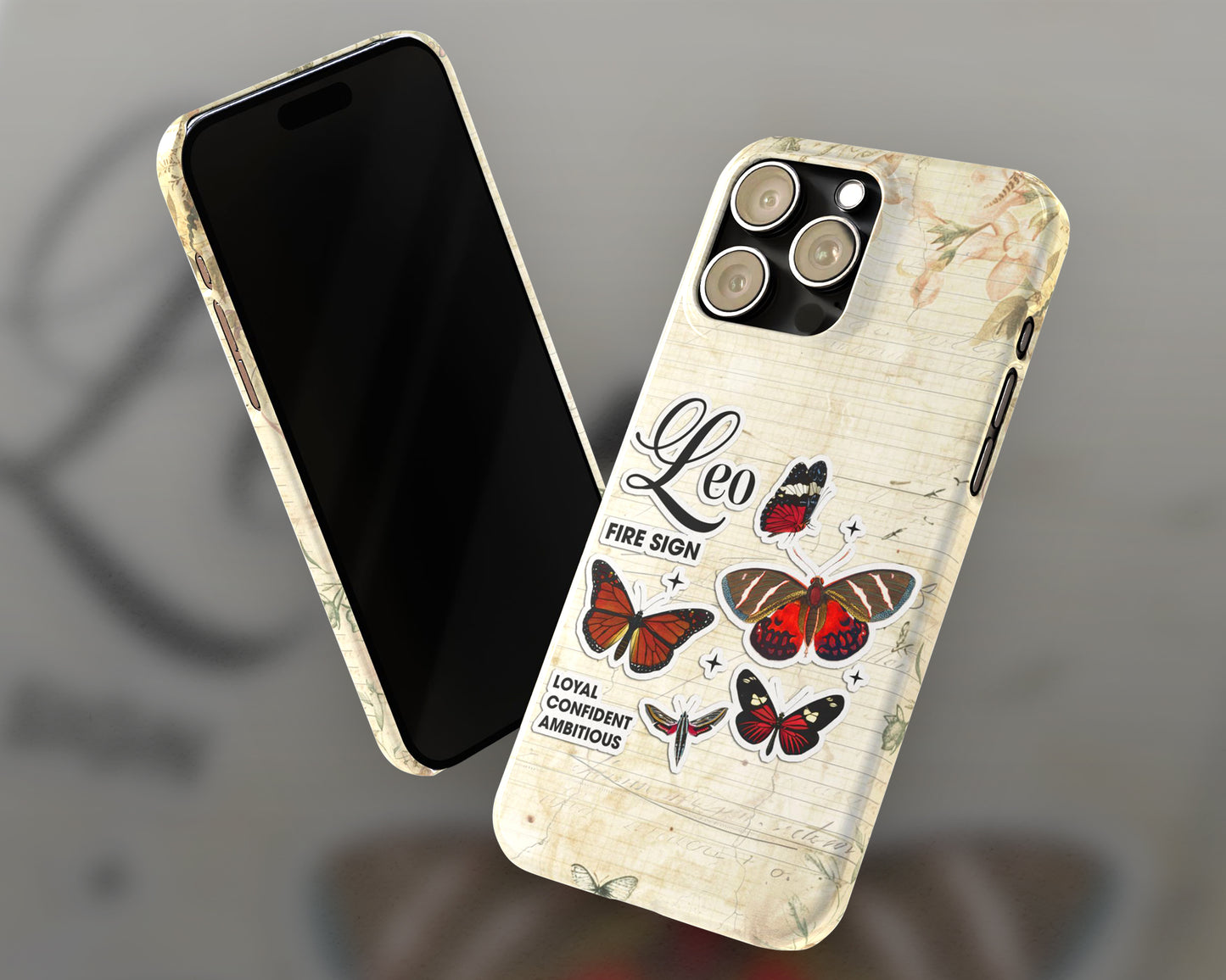 Leo Zodiac sign vintage scrapbook with butterfly stickers iPhone case