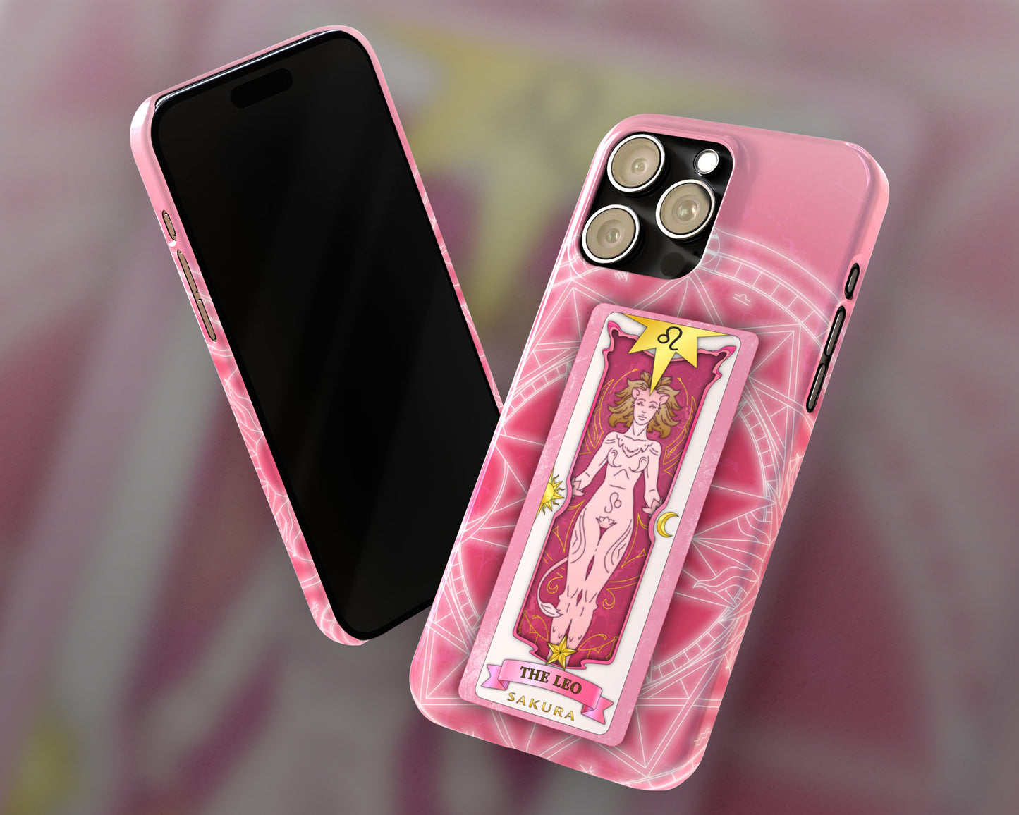 Leo Zodiac sign Sakura card on magic circle anime iPhone case