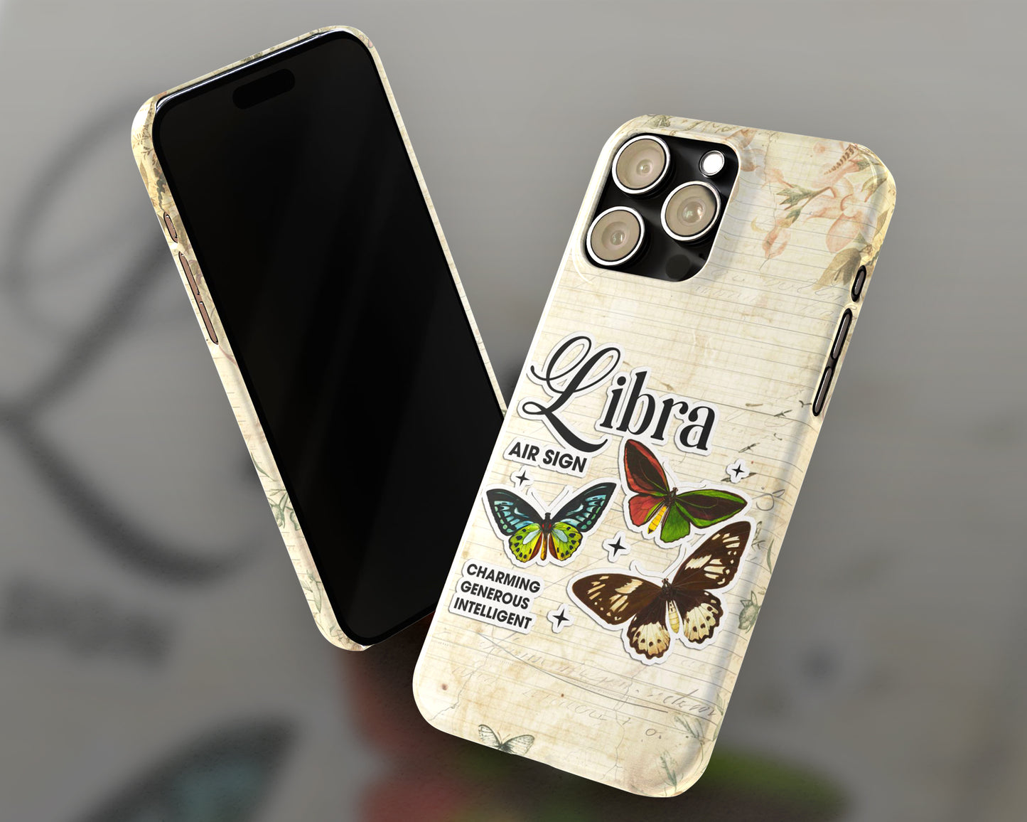 Libra Zodiac sign vintage scrapbook with butterfly stickers iPhone case