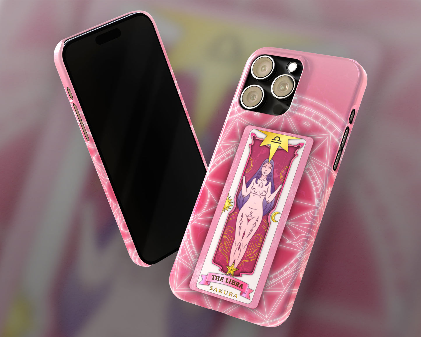 Libra Zodiac sign Sakura card on magic circle anime iPhone case