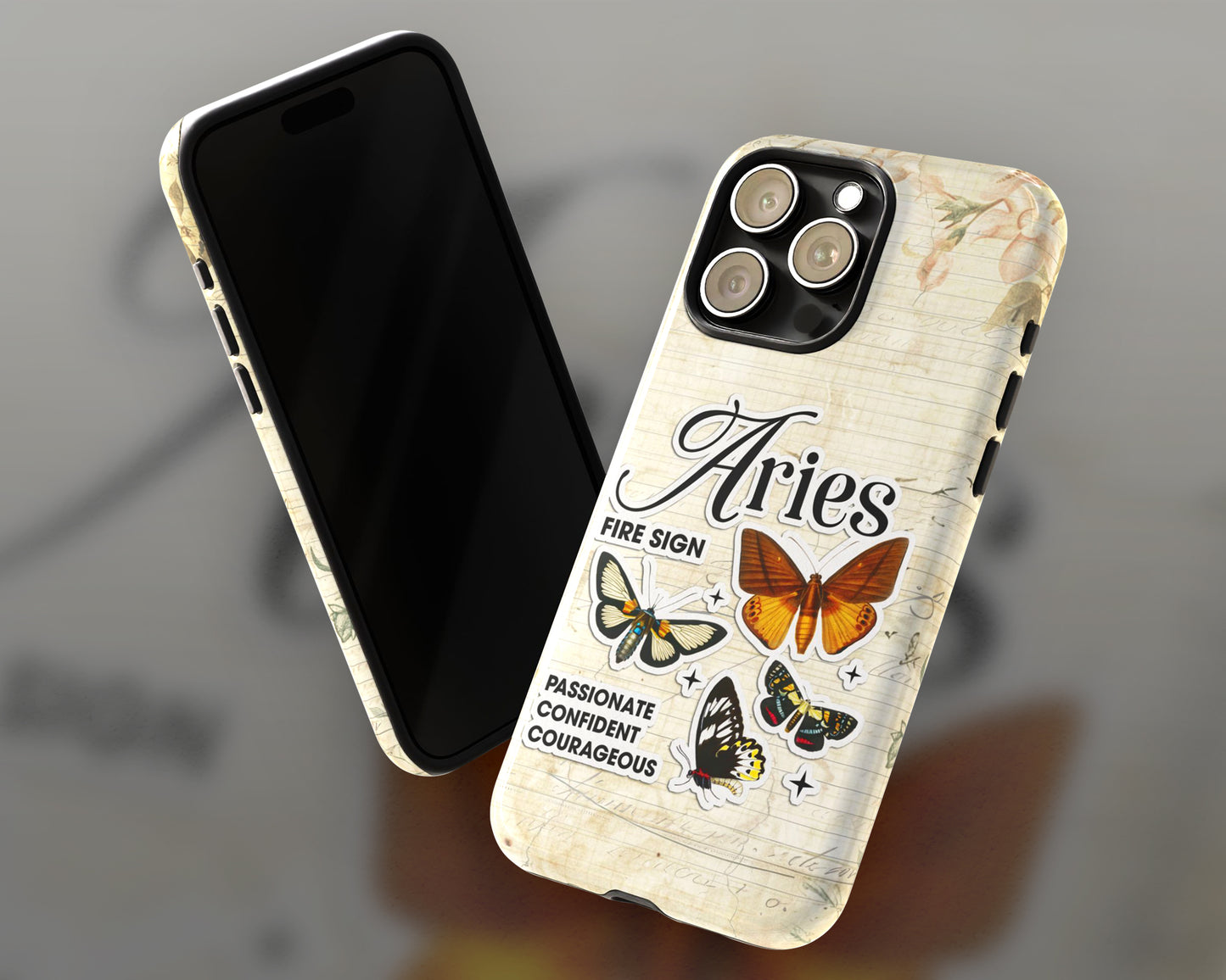 Aries Zodiac sign vintage scrapbook with butterfly stickers iPhone case