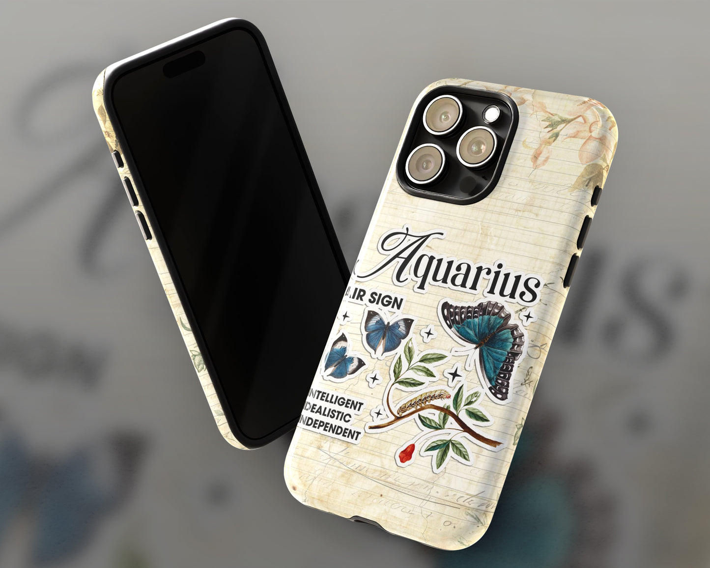 Aquarius Zodiac sign vintage scrapbook with butterfly stickers iPhone case