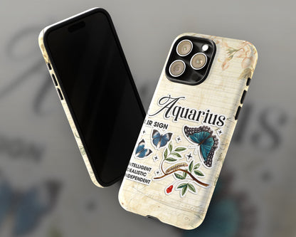 Aquarius Zodiac sign vintage scrapbook with butterfly stickers iPhone case