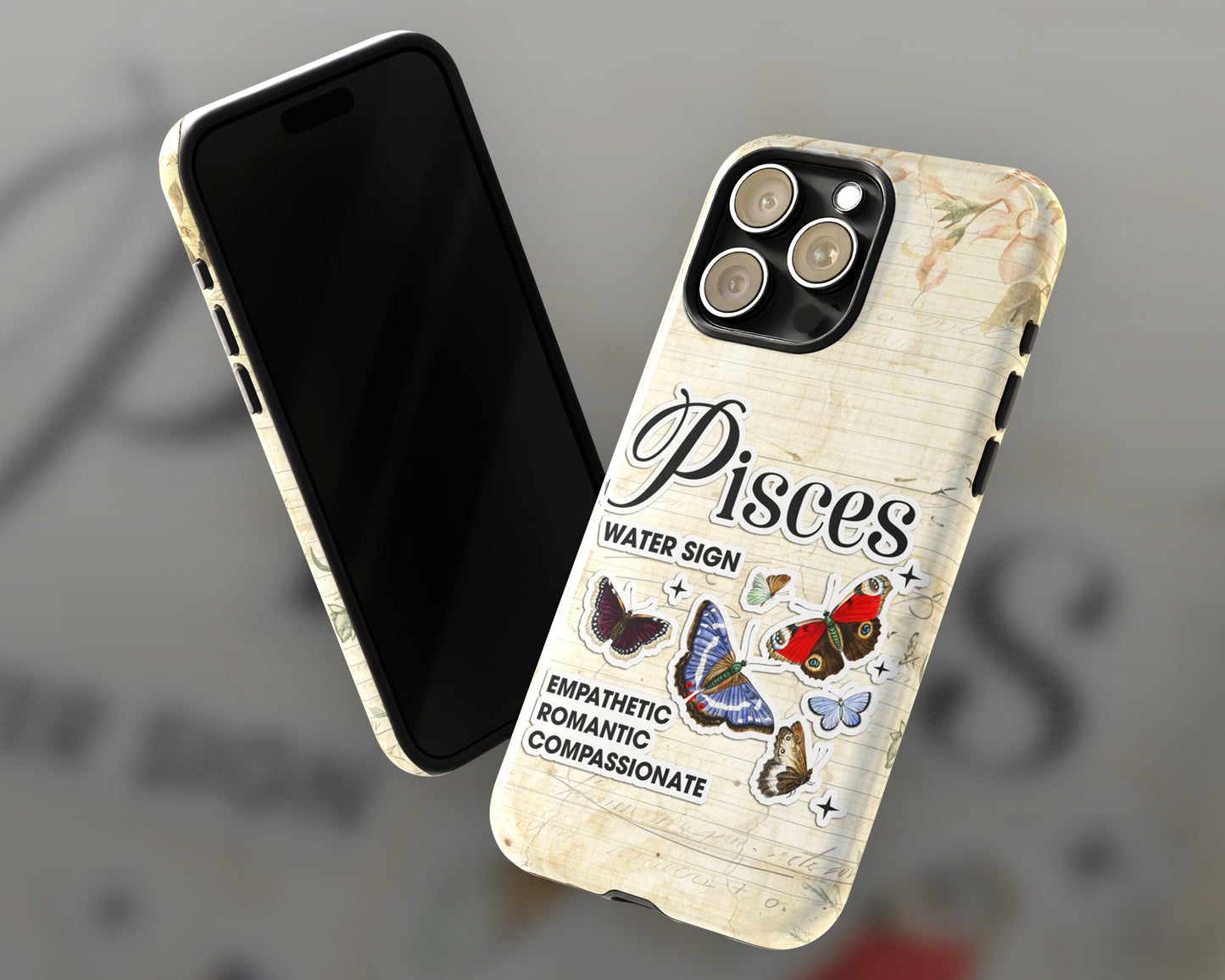 Pisces Zodiac sign vintage scrapbook with butterfly stickers iPhone case