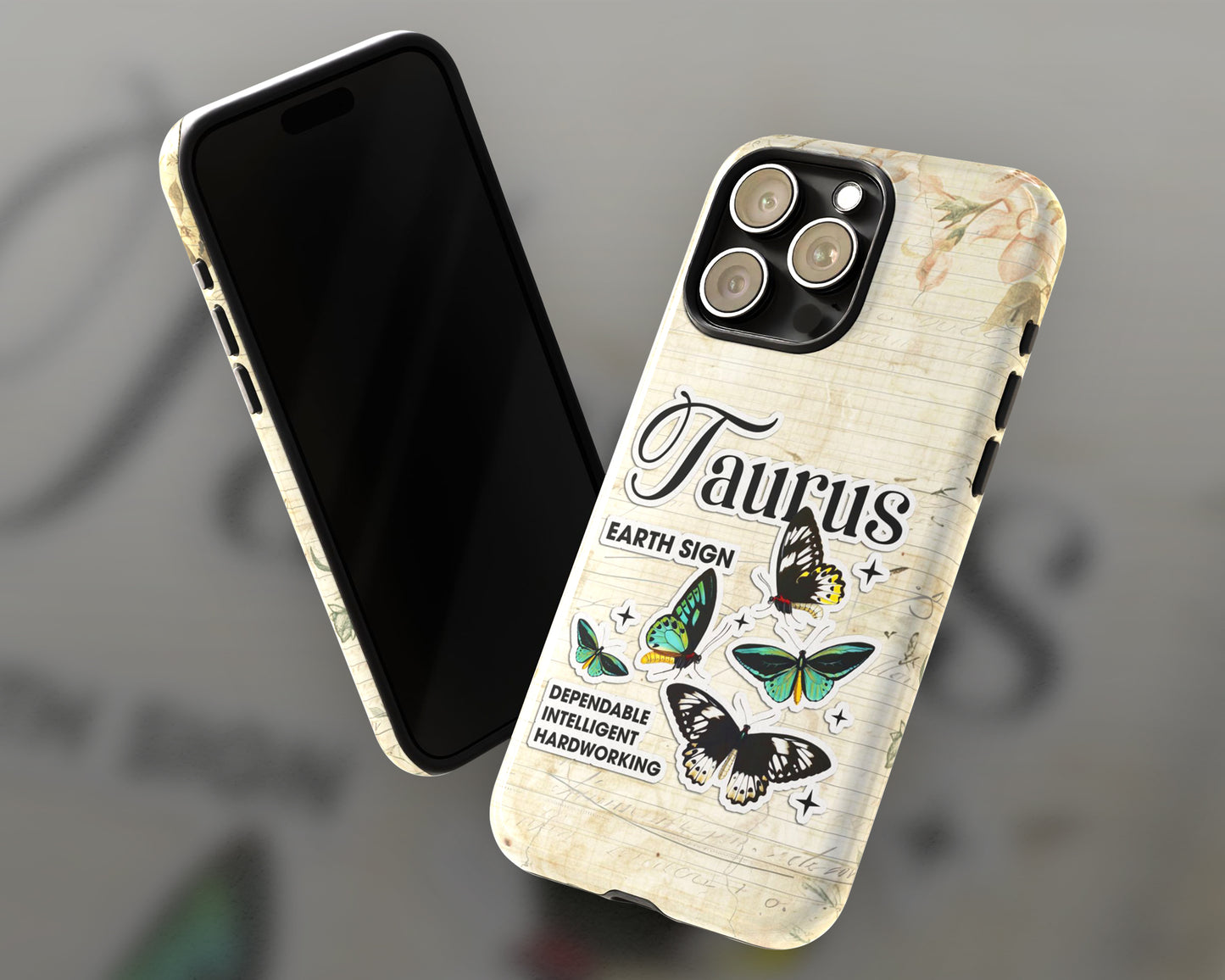 Taurus Zodiac sign vintage scrapbook with butterfly stickers iPhone case