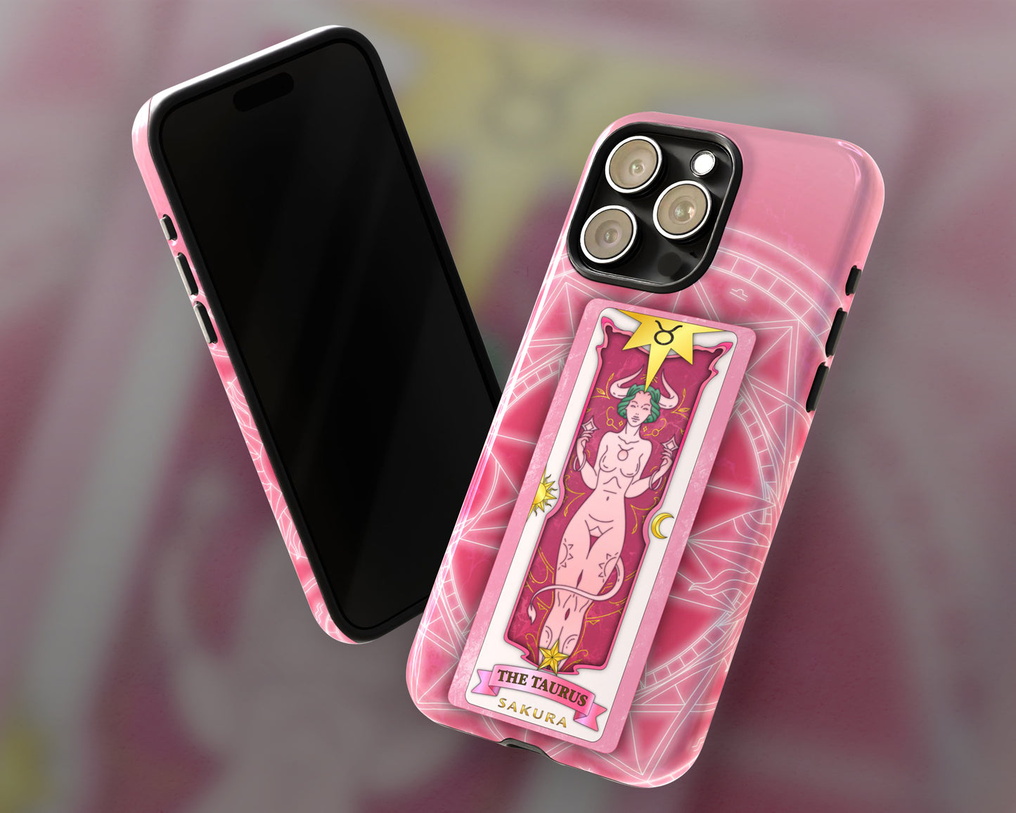 Taurus Zodiac sign Sakura card on magic circle anime iPhone case