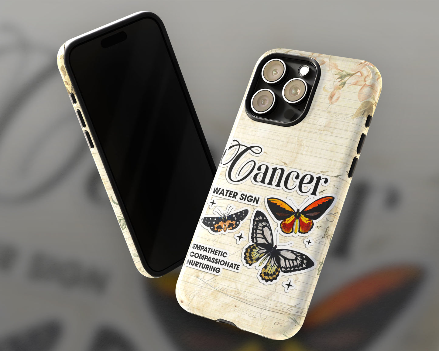 Cancer Zodiac sign vintage scrapbook with butterfly stickers iPhone case