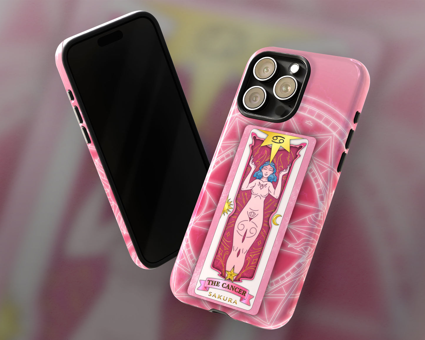 Cancer Zodiac sign Sakura card on magic circle anime iPhone case