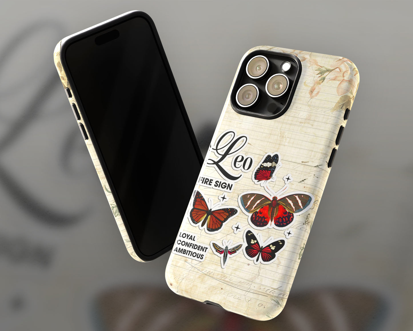 Leo Zodiac sign vintage scrapbook with butterfly stickers iPhone case