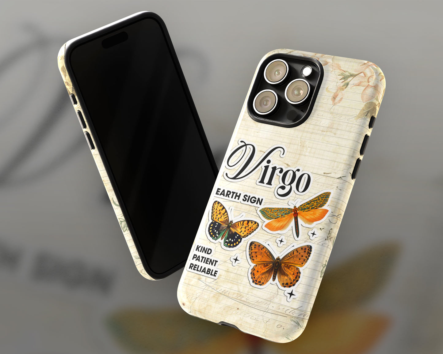 Virgo Zodiac sign vintage scrapbook with butterfly stickers iPhone case