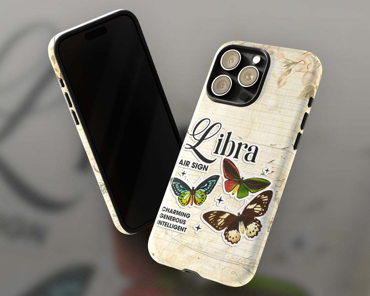 Libra Zodiac sign vintage scrapbook with butterfly stickers iPhone case