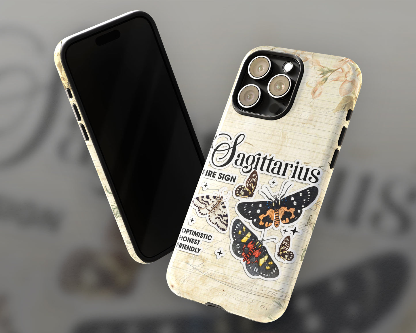 Sagittarius Zodiac sign vintage scrapbook with butterfly stickers iPhone case