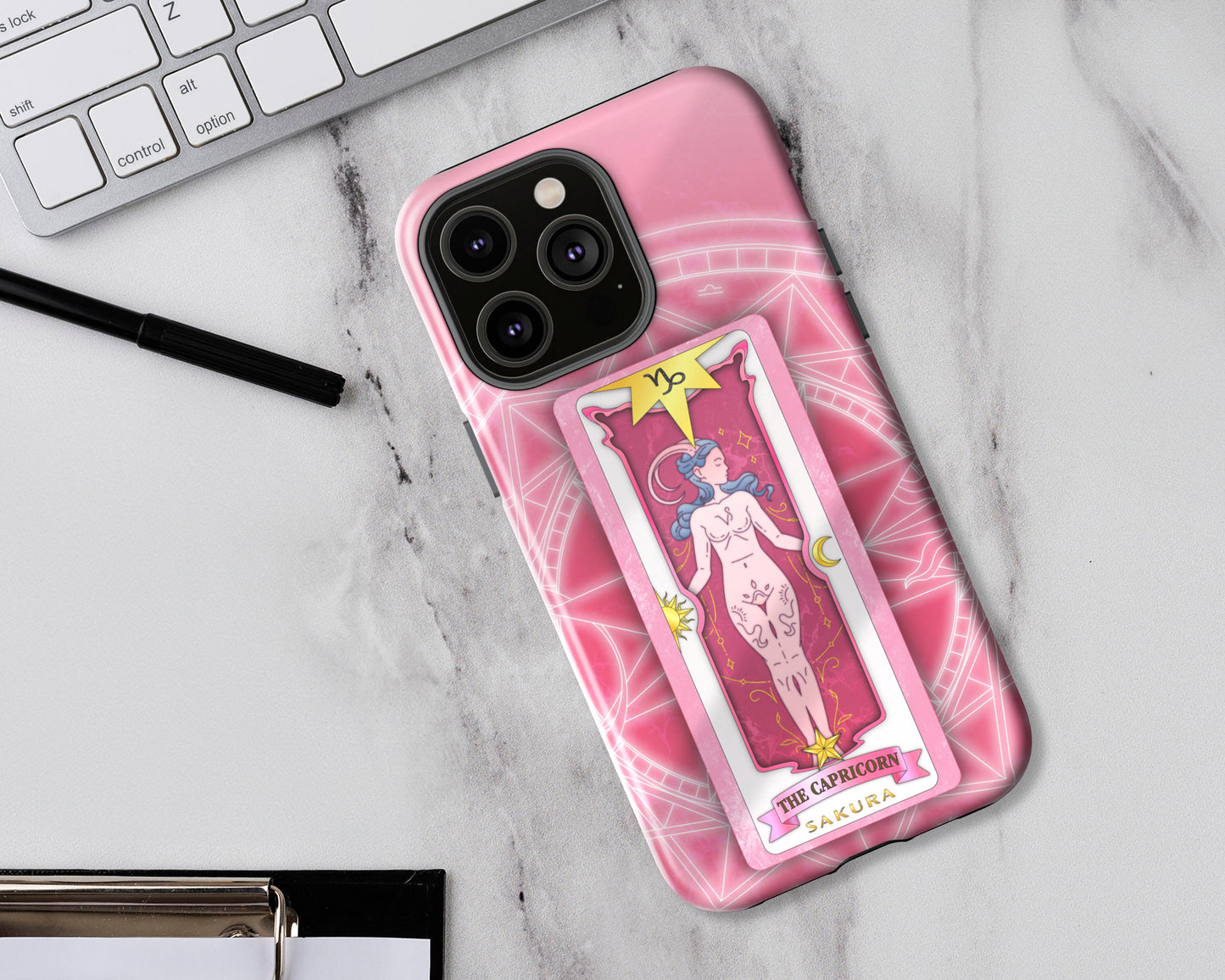 Capricorn Zodiac sign Sakura card on magic circle anime iPhone case