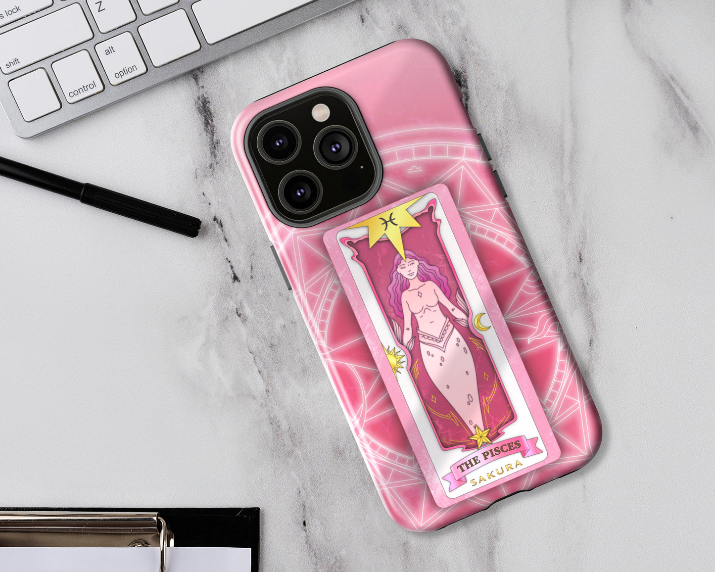 Pisces Zodiac sign Sakura card on magic circle anime iPhone case