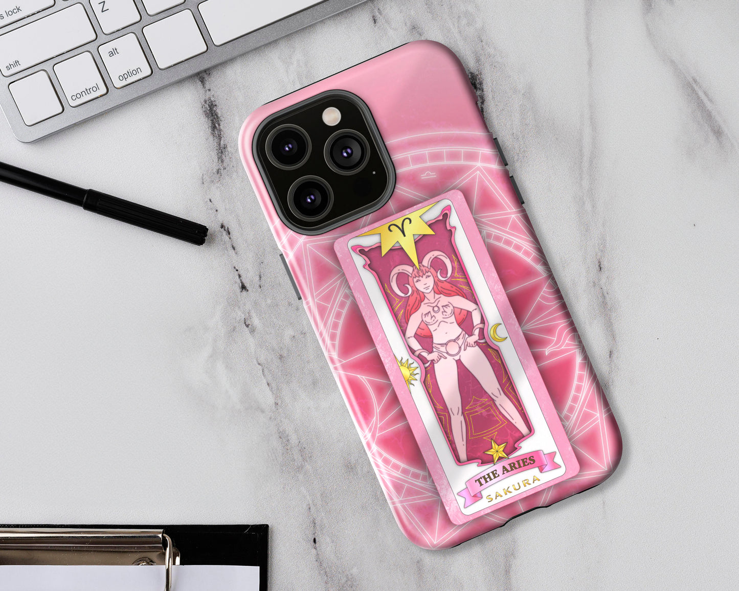 Aries Zodiac sign Sakura card on magic circle anime iPhone case